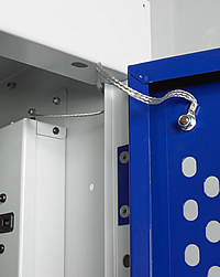 All doors are independently earthed Image of an Earth Strap on a charging locker door
